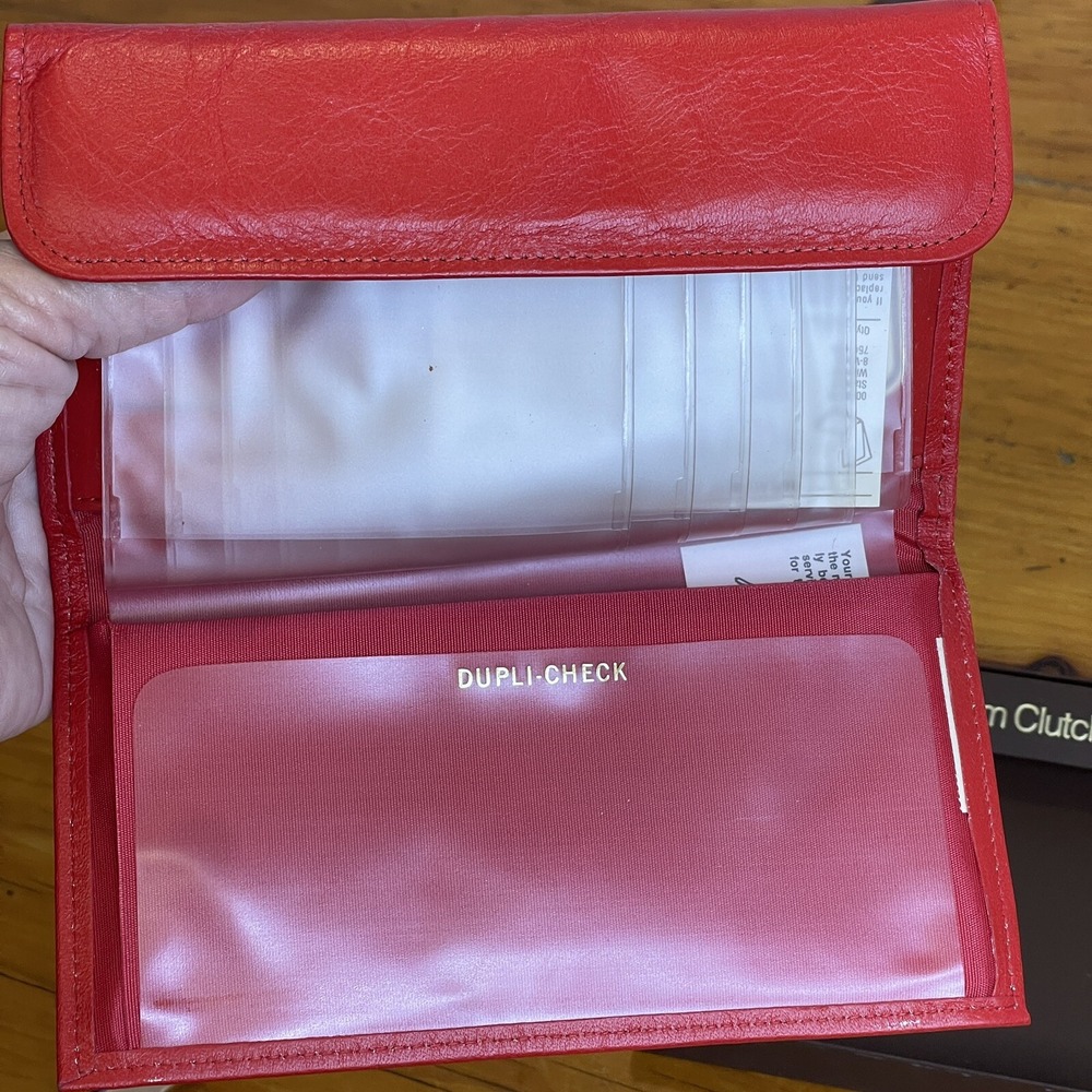 Vintage‎ Amity Women's Red Leather Trim Clutch Wallet Checkbook Holder ID Cards - Picture 9 of 14